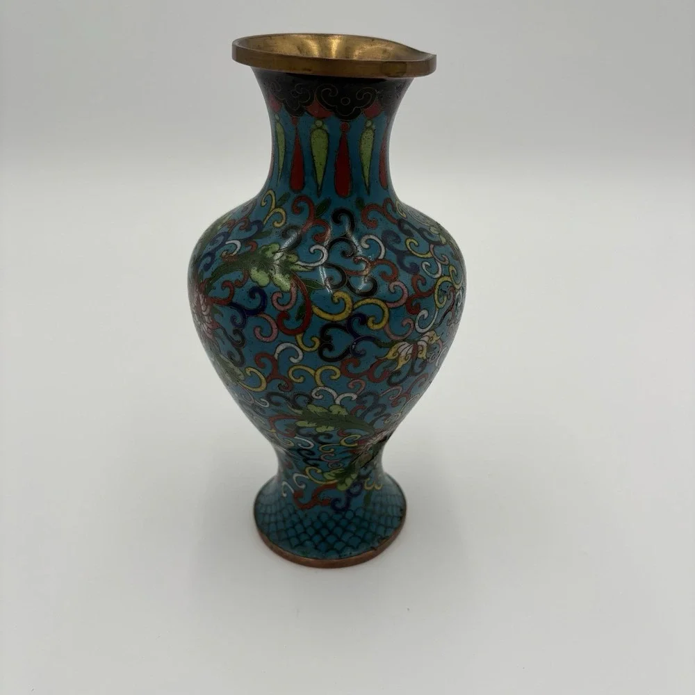 Vintage Mid‎ 19th Century Chinese Cloisonné Vase Multicolor Intricate Design 8